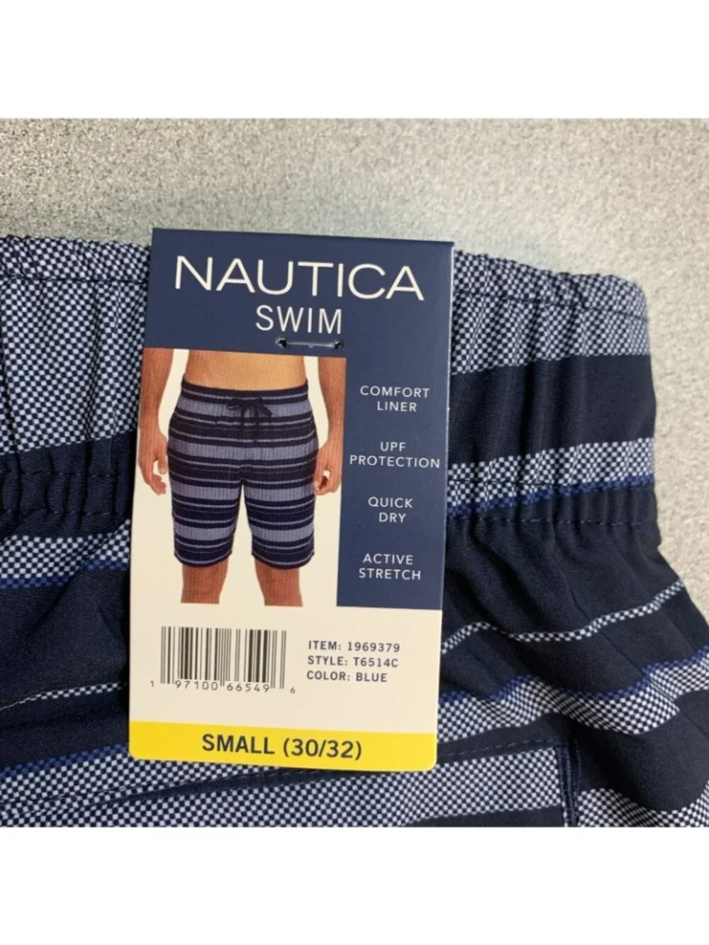 NWT Nautica Men's S Blue Classic Fit Swim Trunks With UPF Protection & Quick-Dry